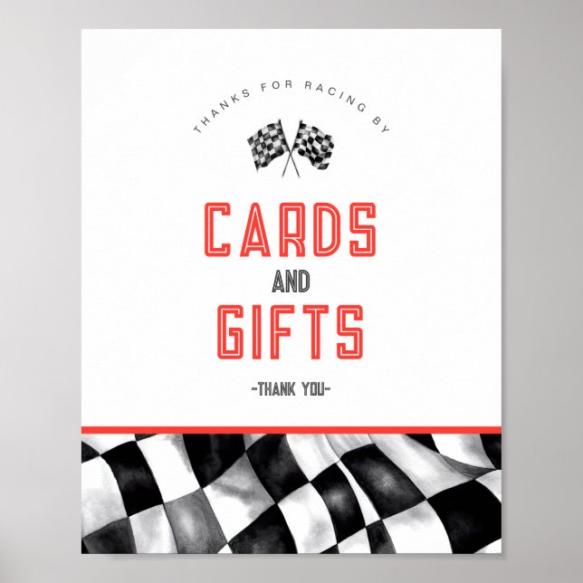 Red Race Car Birthday Party Cards and Gifts Sign (Front)
