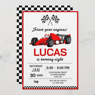 Red Race Car Birthday Party Invitation