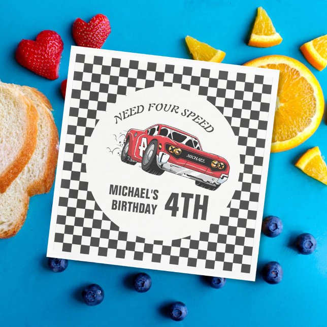 Red Race Car Birthday Party Invitation Napkin (Creator Uploaded)