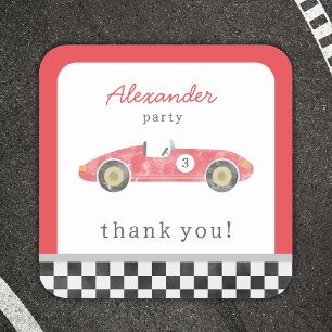 Red race car birthday square sticker