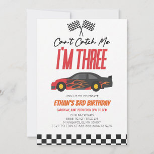 Red Race Car Can't Catch Me 3rd Birthday Invitation