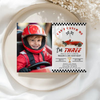 Red Race car Cant catch me Boy Photo 3rd Birthday