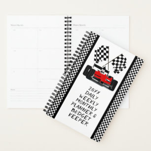 Red Race Car Chequered Flag Planner