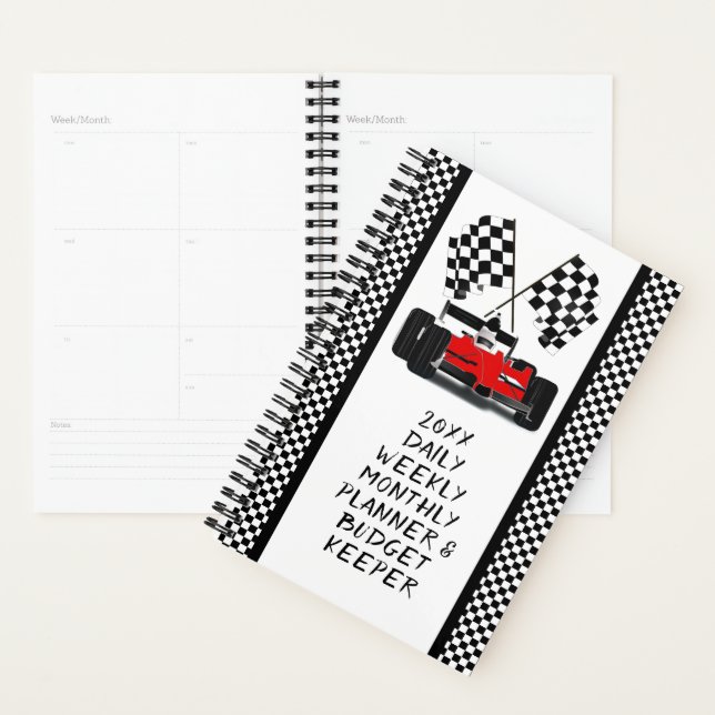 Red Race Car Chequered Flag Planner (Display)