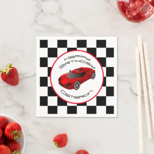 Red Race Car   Custom Birthday Party Napkin