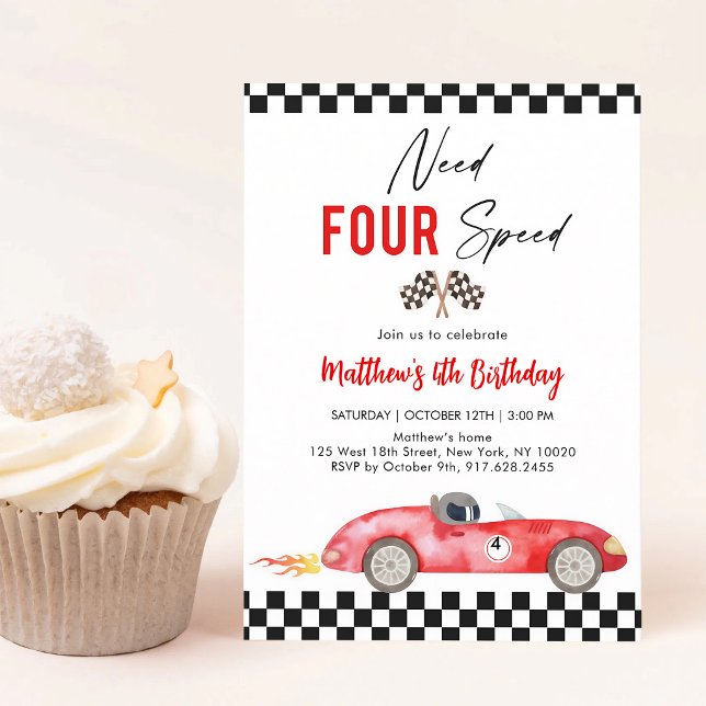 Red Race Car Fourth Birthday Invitation (Creator Uploaded)