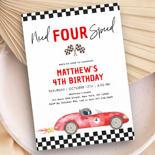 Red Race Car Fourth Birthday Invitation