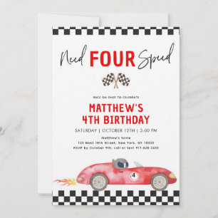 Red Race Car Fourth Birthday Invitation