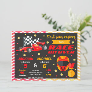 Red Race Car Joint Birthday   Retro F1 Car Invitation