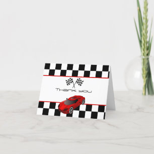 Red Race Car   Kids Birthday Party Thank You Card