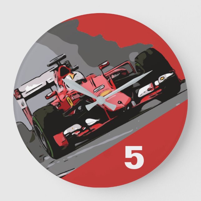 RED RACE CAR - NEVER LIFT LARGE CLOCK (Front)
