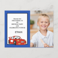 Red Race Car on Dark Blue Birthday Photo Thank You
