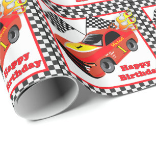 Red Race Car Personalised Birthday  Gift Wrapping Paper