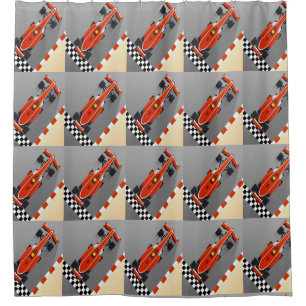 Red Race Car Race Track Shower Curtain