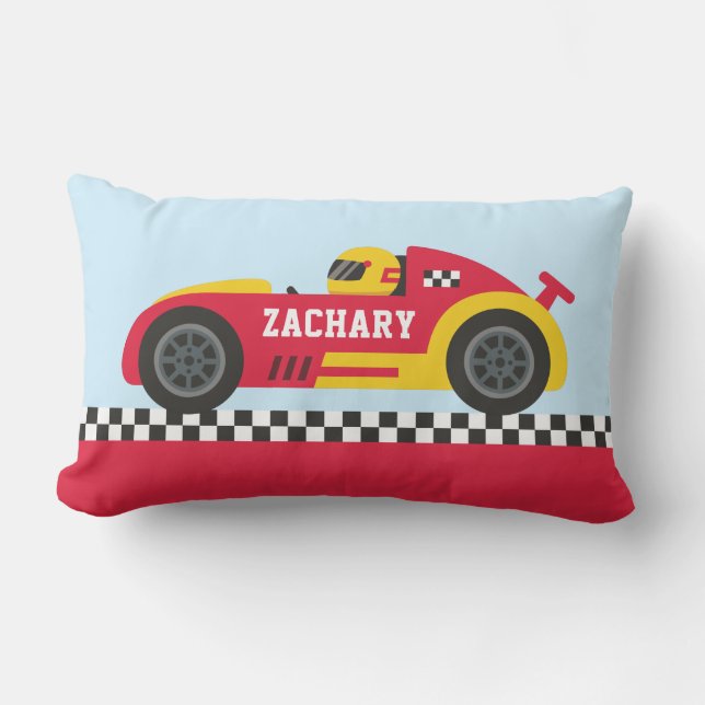 Red Race Car Racer Boy Room Decor Lumbar Cushion (Front)