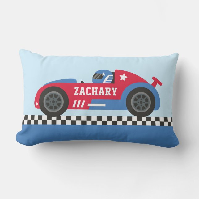Red Race Car Racer Boy Room Decor Lumbar Cushion (Front)