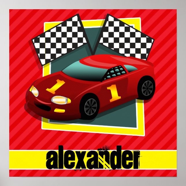 Red Race Car; Scarlet Red Stripes Poster (Front)
