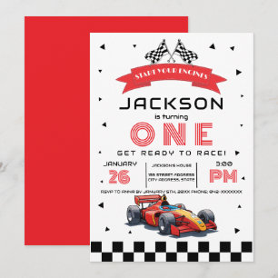 Red Race Car-Themed Any Age Birthday Party Invitation