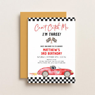Red Race Car Third Birthday Can't Catch Me Invitation