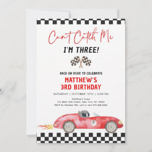 Red Race Car Third Birthday Can't Catch Me Invitation