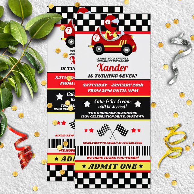 Red Race Car Ticket Style Birthday Party Invitation (Creator Uploaded)