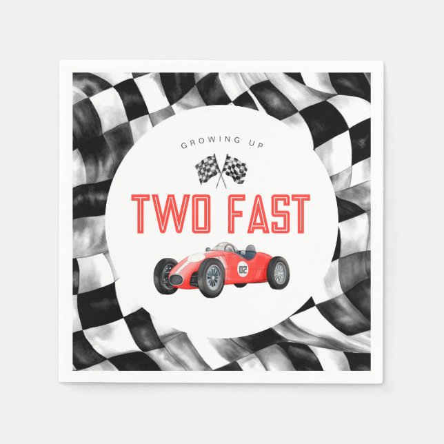 Red Race Car TWO Fast 2nd birthday party Napkin (Front)