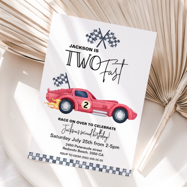 Red Race car TWO FAST Birthday invitation (Red Race car TWO FAST birthday invitation)