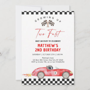 Red Race Car Two Fast Second Birthday Invitation