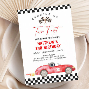 Red Race Car Two Fast Second Birthday Invitation
