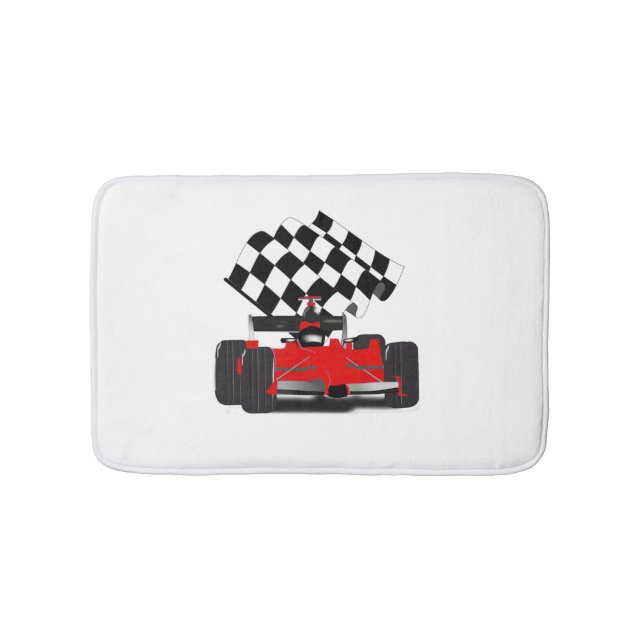Red Race Car with Chequered Flag Bath Mat (Front)