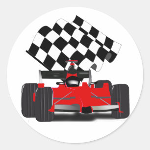 Red Race Car with Chequered Flag Classic Round Sticker