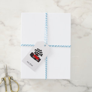Red Race Car with Chequered Flag Gift Tags