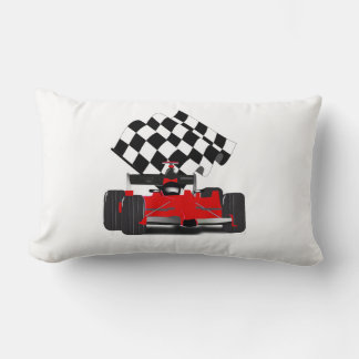 Red Race Car with Chequered Flag Lumbar Cushion