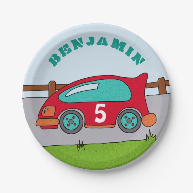 Red Racing Car Birthday Party Paper Plate (Front)