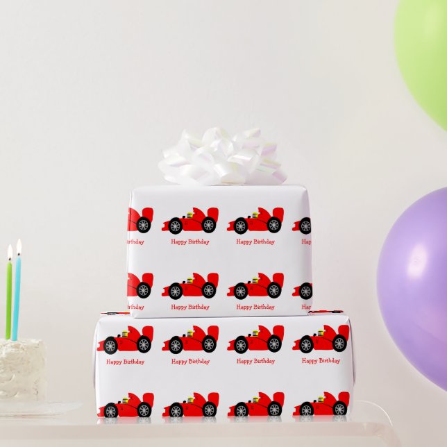 Red Racing Car Birthday Present Wrapping Paper (Party Gifts)