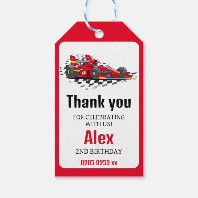  Red Racing Car Birthday Thank You Gift Tag (Front)