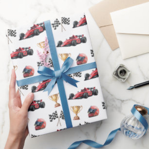 Red Racing Car Birthday Wrapping Paper