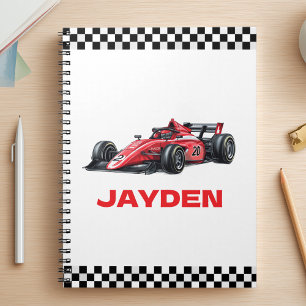 Red Racing Car Boys Personalised Name Notebook