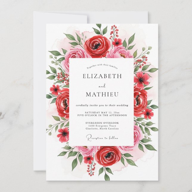 Red Radiant Botanical Wedding Invitation (Front)