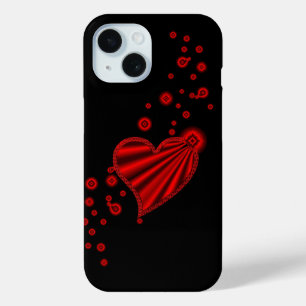 Red Rainbow Heart with Stars on Black iPhone 15 Case