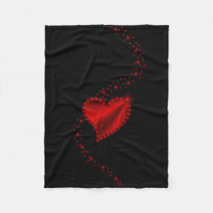 Red Rainbow Heart with Stars on Black Fleece Blanket