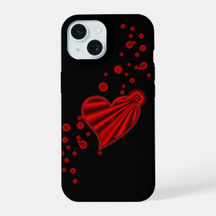 Red Rainbow Heart with Stars on Black iPhone 15 Case