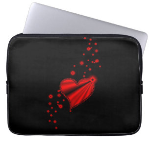 Red Rainbow Heart with Stars on Black Laptop Sleeve