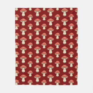 Red Raining Mushrooms Retro Cottagecore Cozy Soft Fleece Blanket