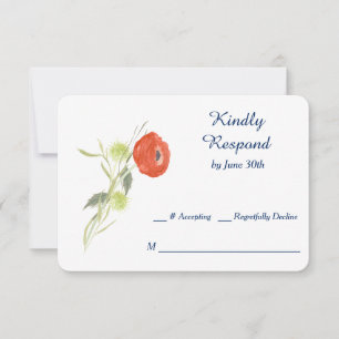 Red Ranuculus Flower Wedding RSVP Card