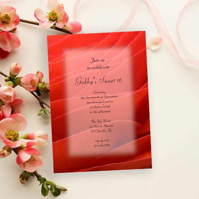 Red Ranunculus Petals Sweet 16 Birthday Party Invitation (Creator Uploaded)