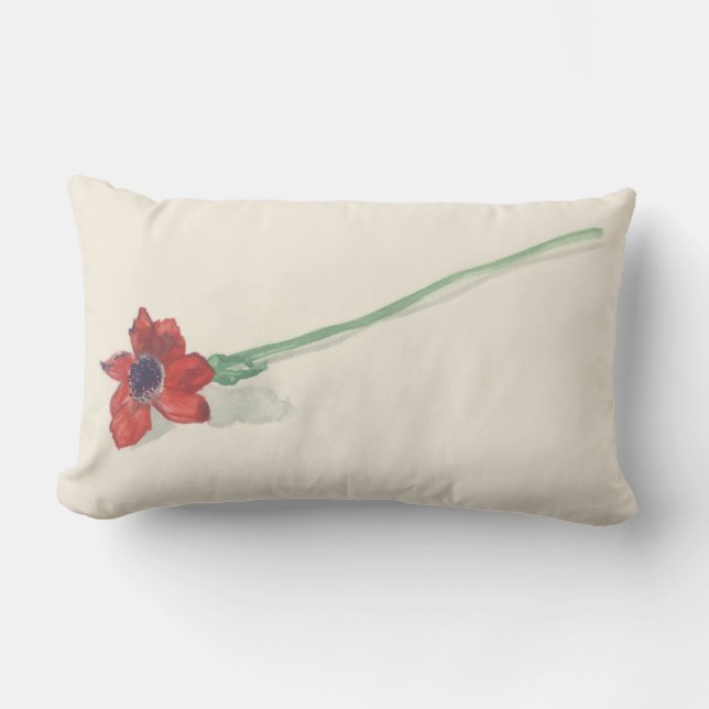 Red ranunculus watercolor lumbar cushion (Front)