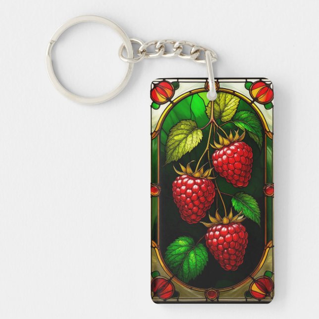 Red Raspberries and Green Foliage Key Ring (Front)