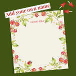 Red Raspberry | Floral Nature Garden Personalised Notepad<br><div class="desc">A lone ladybug sits atop a raspberry foliage wreath encircling a cream beige background with a monogrammed name in a washed red coordinating hue block font. You can add a name, your initials or business name, or delete the personalisation altogether if you wish to leave that blank. A soft background...</div>