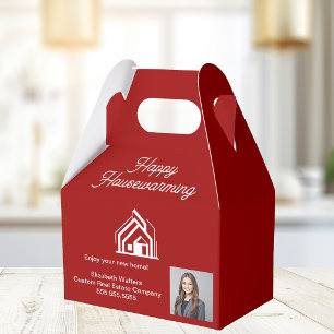 Red Real Estate Business Photo Custom Housewarming Favour Box